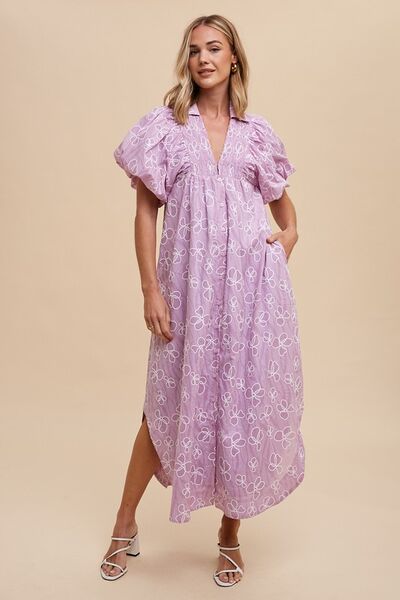 Floral Smock Detail Puff Sleeve Dress - Feminine and Elegant Floral Dress - Modestly Vogue 