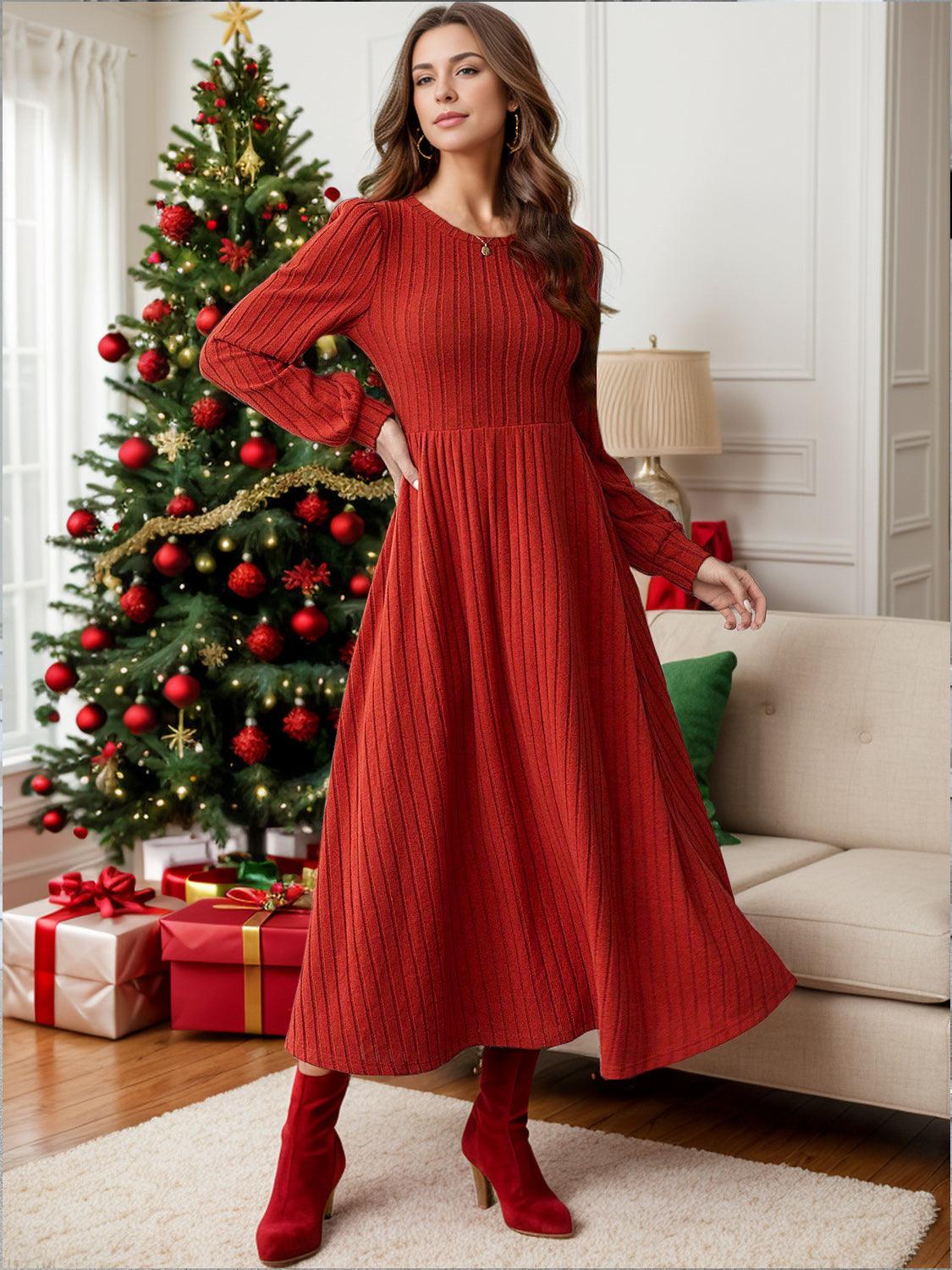 Stylish Dresses for Women – Trendy & Timeless Styles for Every Occasion | Modestly Vogue Ribbed Round Neck Long Sleeve Dress - Modestly Vogue 