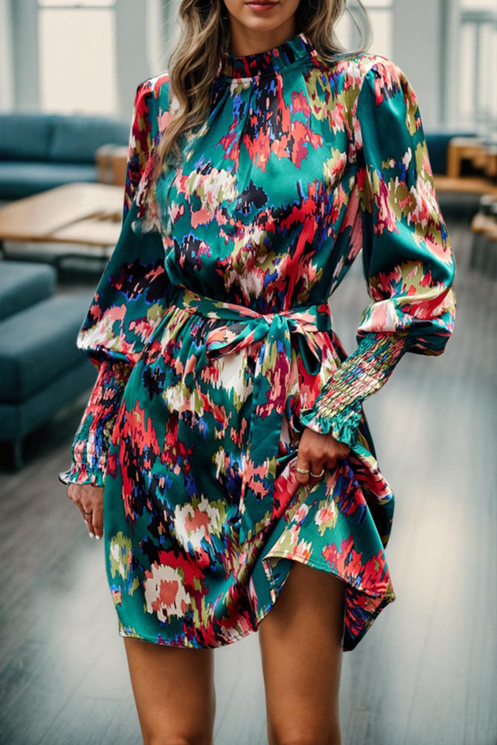 Stylish Dresses for Women – Trendy & Timeless Styles for Every Occasion | Modestly Vogue Printed Tied Lantern Sleeve Mini Dress - Modestly Vogue 