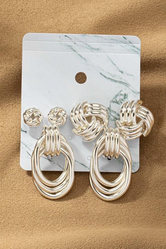 Stunning Earrings for Women – Elegant & Luxury Earrings Collection | Modestly Vogue Premium Trio Metal Knot and Hoop Earrings - Modestly Vogue 