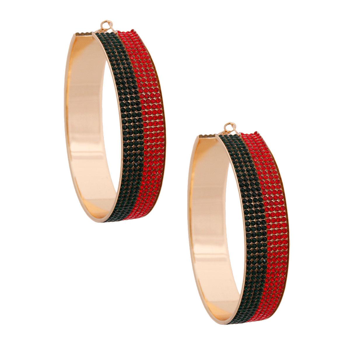 Stunning Earrings for Women – Elegant & Luxury Earrings Collection | Modestly Vogue Red Green Stripe Wide Metal Hoops - Modestly Vogue 