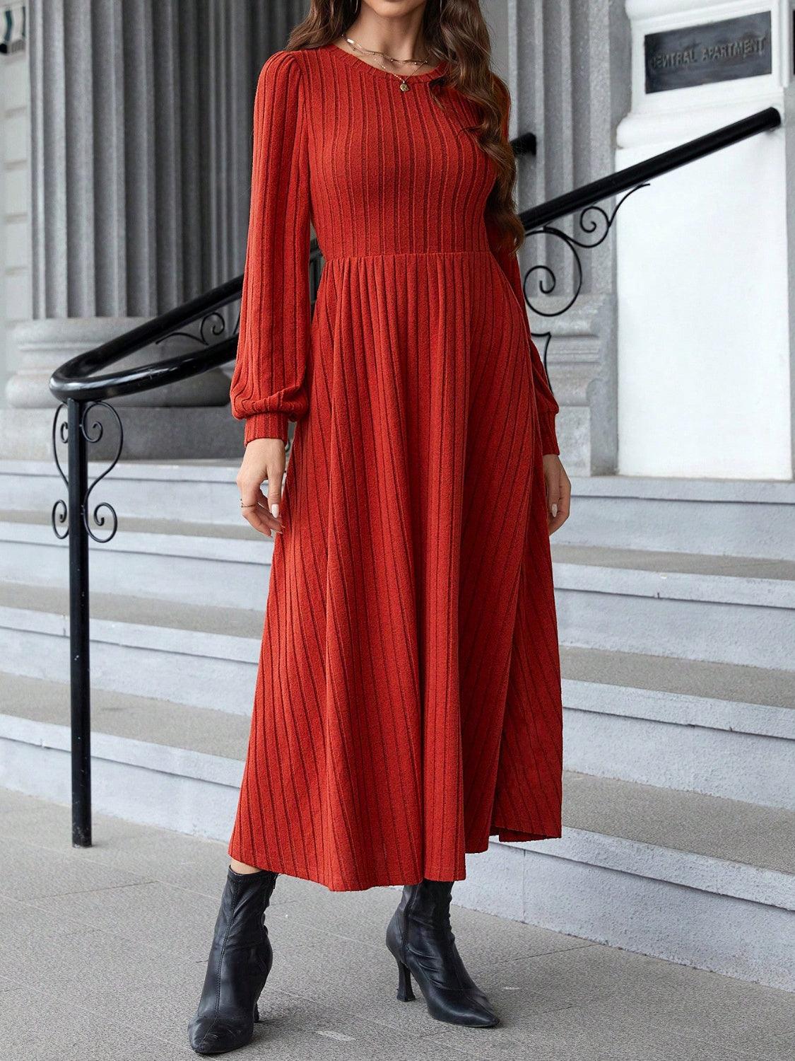 Stylish Dresses for Women – Trendy & Timeless Styles for Every Occasion | Modestly Vogue Ribbed Round Neck Long Sleeve Dress - Modestly Vogue 