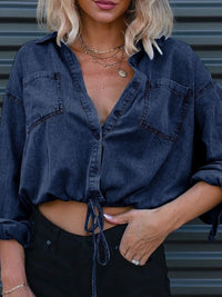 Denim Cropped Top Jacket Top - Modestly Vogue 