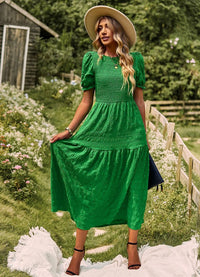 Boho Chic Smocked Textured Midi Dress – Dress - Modestly Vogue 