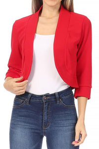 Solid, waist length, collarless blazer cardigan - Modestly Vogue 