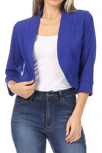 Solid, waist length, collarless blazer cardigan - Modestly Vogue 