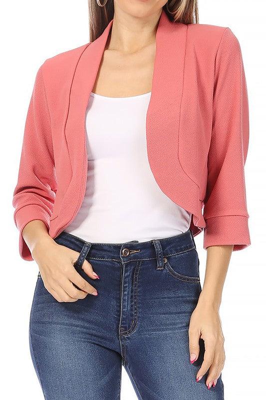 Solid, waist length, collarless blazer cardigan - Modestly Vogue 