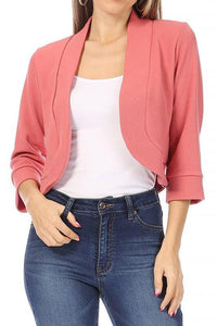 Solid, waist length, collarless blazer cardigan - Modestly Vogue 