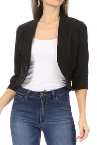 Solid, waist length, collarless blazer cardigan - Modestly Vogue 