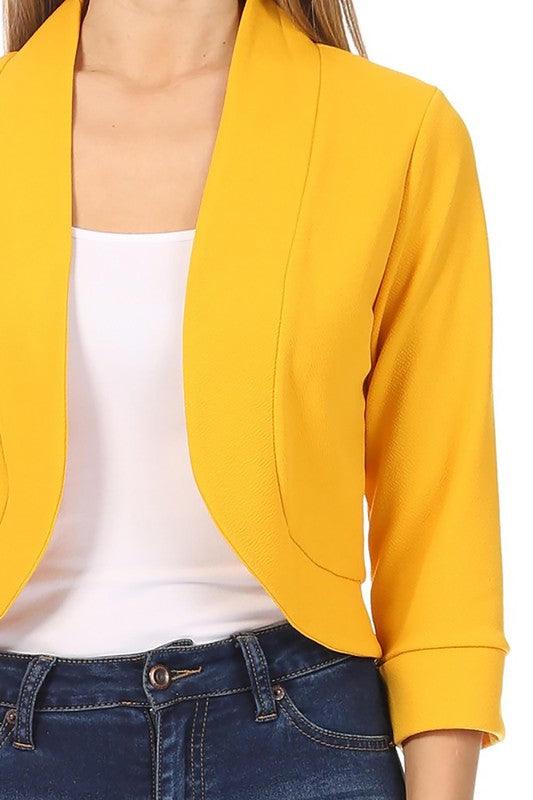 Solid, waist length, collarless blazer cardigan - Modestly Vogue 