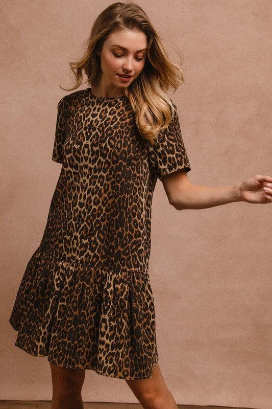 Stylish Dresses for Women – Trendy & Timeless Styles for Every Occasion | Modestly Vogue BiBi Tie Back Leopard Round Neck Short Sleeve Dress - Modestly Vogue 