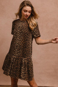 Stylish Dresses for Women – Trendy & Timeless Styles for Every Occasion | Modestly Vogue BiBi Tie Back Leopard Round Neck Short Sleeve Dress - Modestly Vogue 