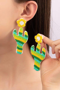 Boho Chic Seed bead cactus and flower drop earrings - Modestly Vogue 