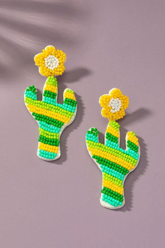 Boho Chic Seed bead cactus and flower drop earrings - Modestly Vogue 