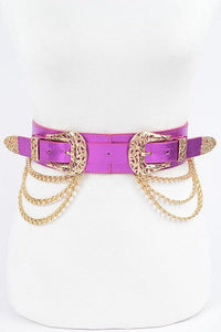 Stylish Belts for Women – Trendy, Chic & Fashionable Belts Collection | Modestly Vogue Double Buckle Metallic Stretch Belt - Modestly Vogue 