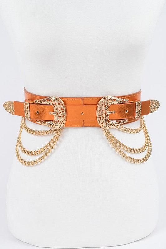 Stylish Belts for Women – Trendy, Chic & Fashionable Belts Collection | Modestly Vogue Double Buckle Metallic Stretch Belt - Modestly Vogue 