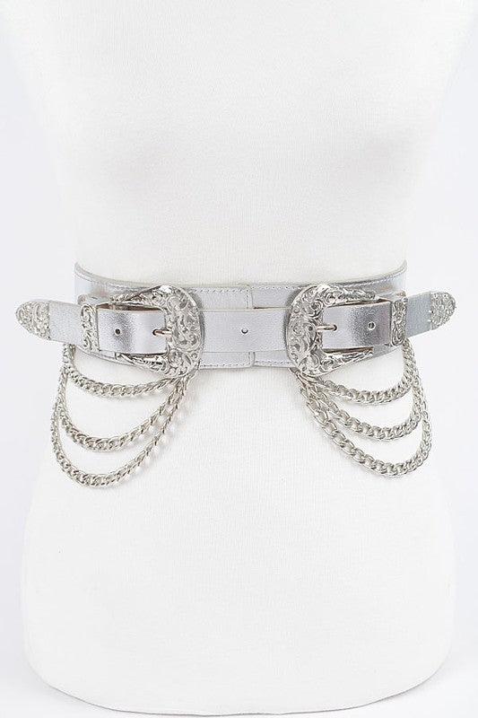 Stylish Belts for Women – Trendy, Chic & Fashionable Belts Collection | Modestly Vogue Double Buckle Metallic Stretch Belt - Modestly Vogue 