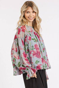 Boho Chic Mittoshop Floral Round Neck Flounce Sleeve Blouse – Chic Feminine Floral Top with Flounce Sleeves - Modestly Vogue 