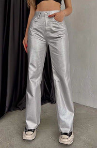 Metallic flare leg pants - Modestly Vogue 