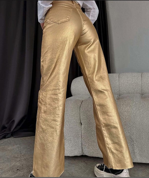 Metallic flare leg pants - Modestly Vogue 