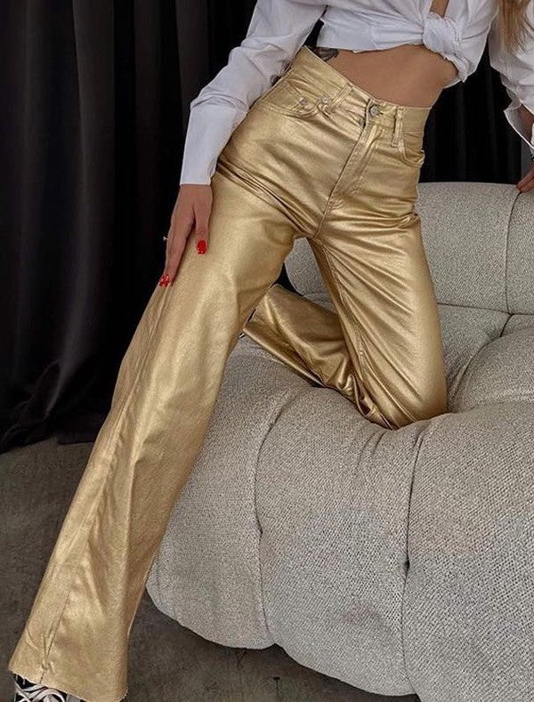 Metallic flare leg pants - Modestly Vogue 