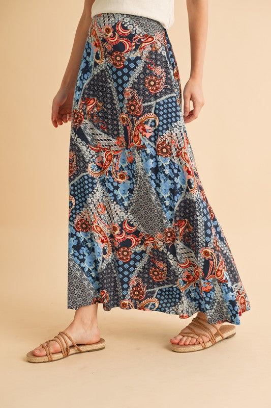 Boho Chic Bohemian Patchwork Maxi Skirt | Flowy Festival Skirt - Modestly Vogue 