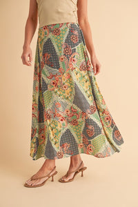 Boho Chic Bohemian Patchwork Maxi Skirt | Flowy Festival Skirt - Modestly Vogue 