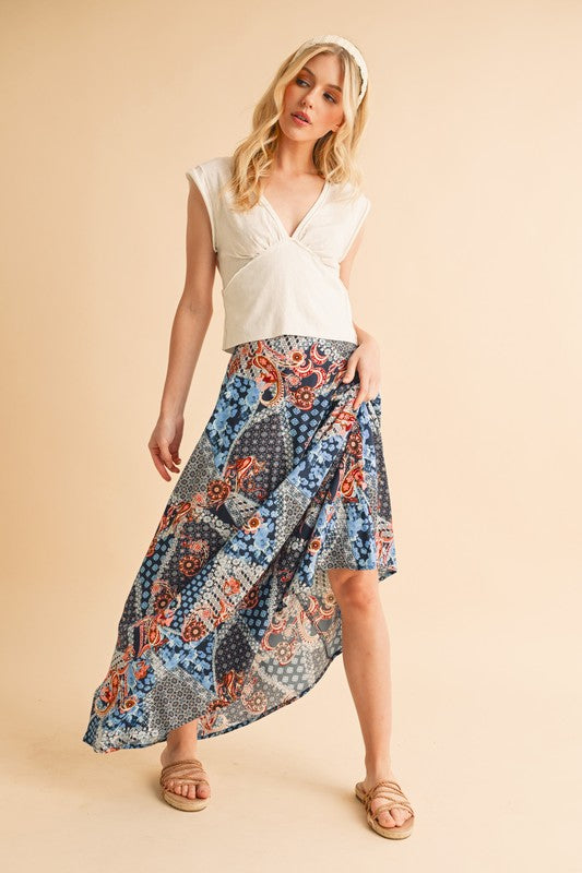 Boho Chic Bohemian Patchwork Maxi Skirt | Flowy Festival Skirt - Modestly Vogue 