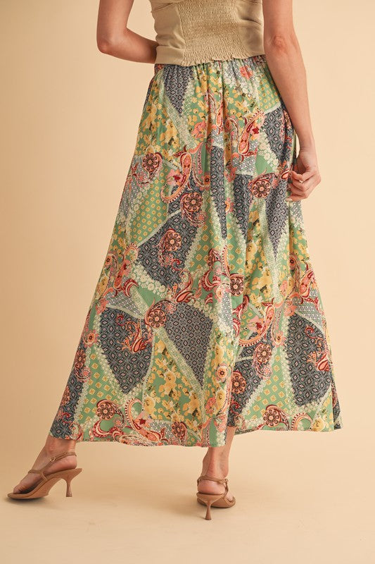 Boho Chic Bohemian Patchwork Maxi Skirt | Flowy Festival Skirt - Modestly Vogue 