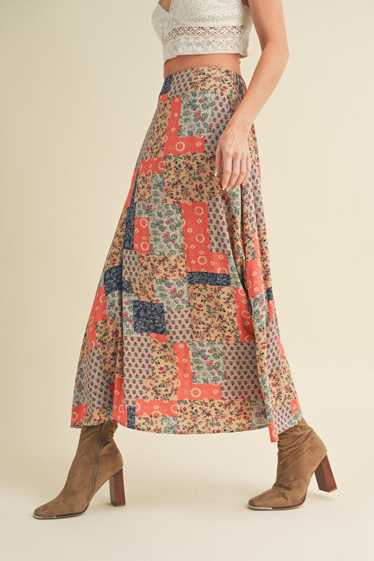 Boho Chic Bohemian Patchwork Maxi Skirt | Flowy Festival Skirt - Modestly Vogue 