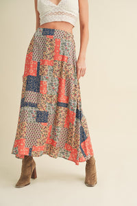 Boho Chic Bohemian Patchwork Maxi Skirt | Flowy Festival Skirt - Modestly Vogue 