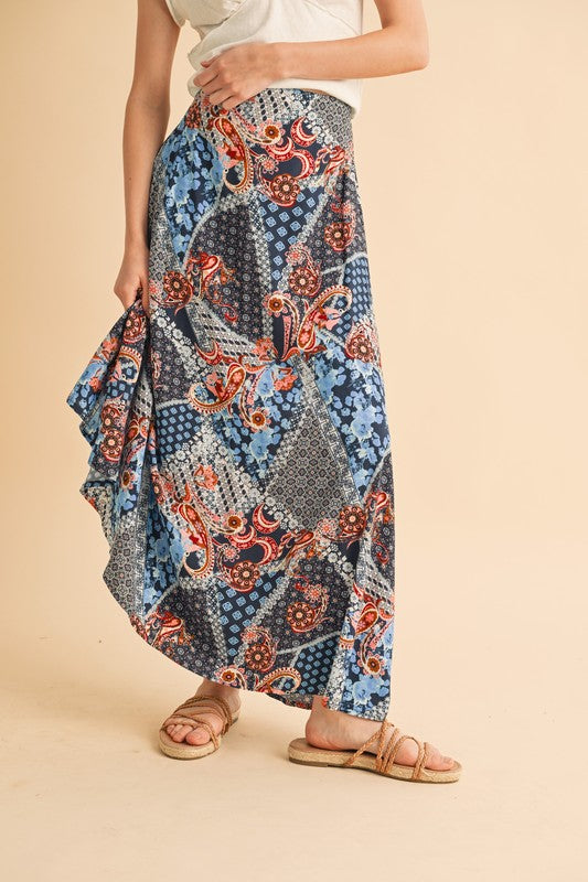 Boho Chic Bohemian Patchwork Maxi Skirt | Flowy Festival Skirt - Modestly Vogue 