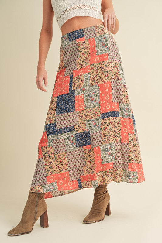 Boho Chic Bohemian Patchwork Maxi Skirt | Flowy Festival Skirt - Modestly Vogue 