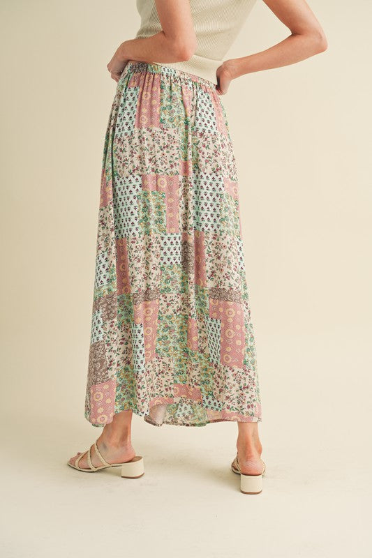 Boho Chic Bohemian Patchwork Maxi Skirt | Flowy Festival Skirt - Modestly Vogue 