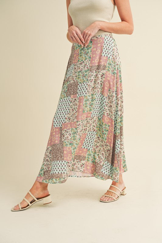 Boho Chic Bohemian Patchwork Maxi Skirt | Flowy Festival Skirt - Modestly Vogue 