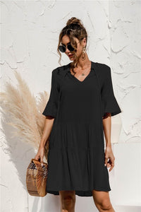 Tiered short sleeve dress - Modestly Vogue 