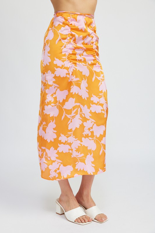 RUCHED MAXI SKIRT WITH WAIST DRAWSTRING - Modestly Vogue 