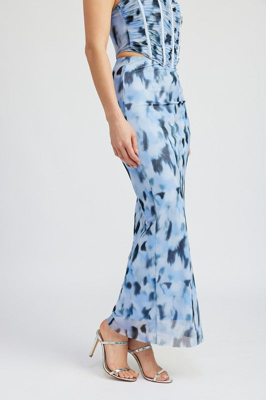 PRINTED MESH MAXI SKIRT - Modestly Vogue 