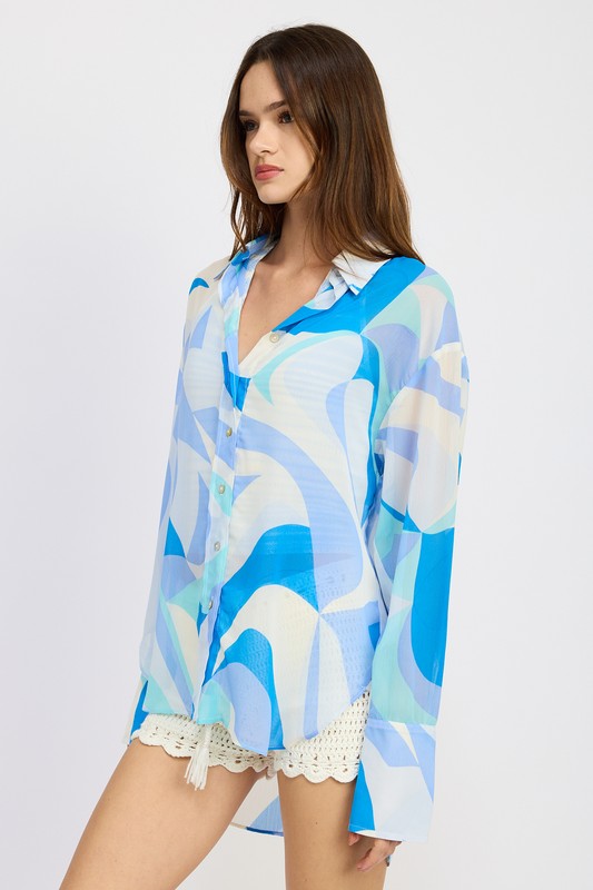 PRINTED OVERSIZED SHIRT - Modestly Vogue 