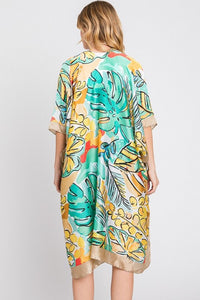 Tropical Leaf Print Silky Kimono Cover-Up – Elegant & Lightweight - Modestly Vogue 