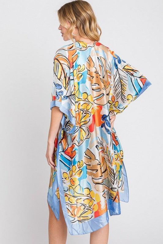 Tropical Leaf Print Silky Kimono Cover-Up – Elegant & Lightweight - Modestly Vogue 