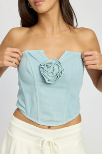 DENIM ROSETTE CORSET TUBE TOP - Modestly Vogue 