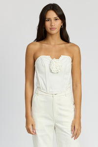 DENIM CORSET TOP WITH ROSETTE DETAIL - Modestly Vogue 