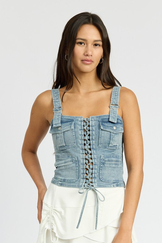 Denim CARGO DENIM CORSET - Modestly Vogue 