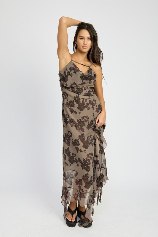 FLORAL RUFFLE MAXI DRESS - Modestly Vogue 