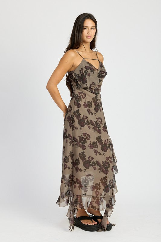 FLORAL RUFFLE MAXI DRESS - Modestly Vogue 