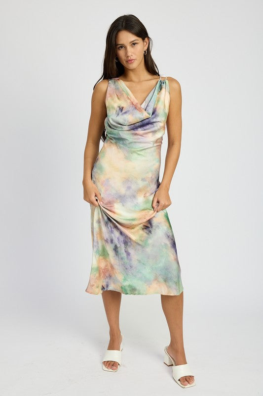 COWL NECK MIDI BIAS DRESS - Modestly Vogue 