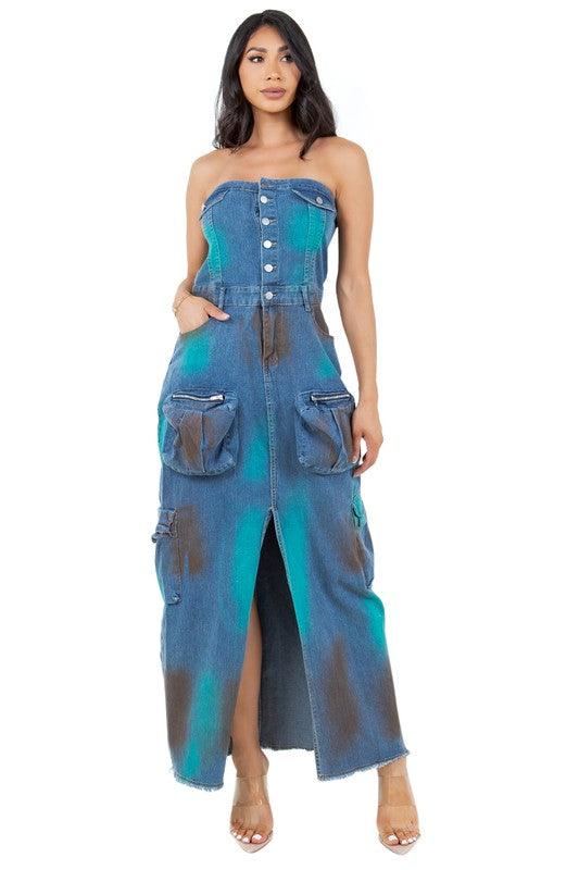 Denim Dresses | Curvy Fit | LONG JEAN MAXI DRESS - Modestly Vogue 