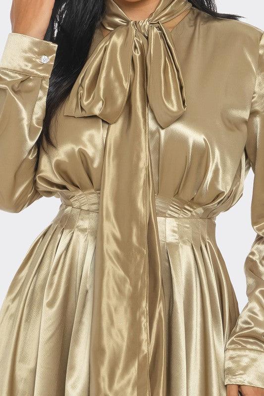 Dresses Women – Timeless Styles Every Occasion | Modestly Vogue Satin Bow-Tie Midi Dress - Modestly Vogue 