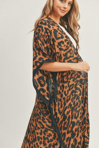 Stylish Cardigans & Kimonos for Women – Trendy & Versatile Outerwear for Any Occasion | Modestly Vogue Leopard Print Front Open Long Kimono - Modestly Vogue 